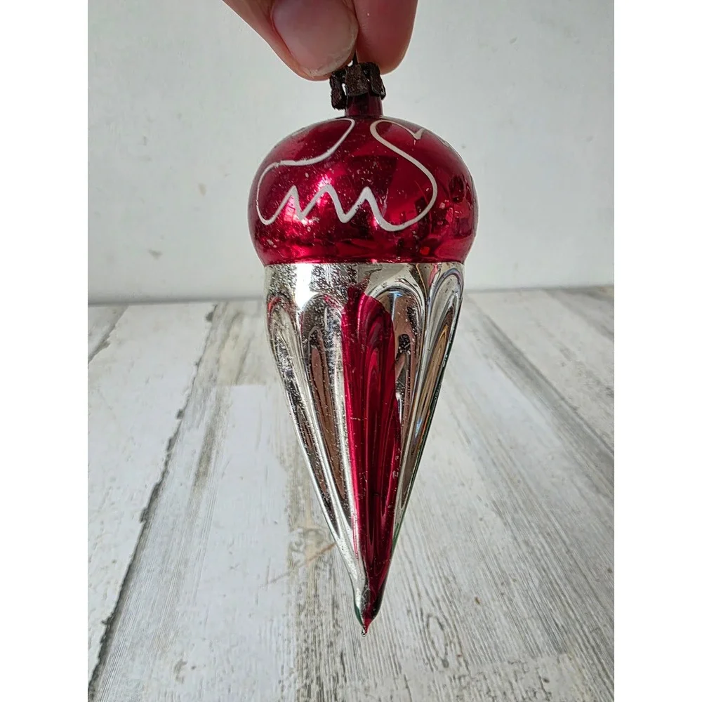 Antique Mercury ice cream cone ornament red Xmas tree parachute